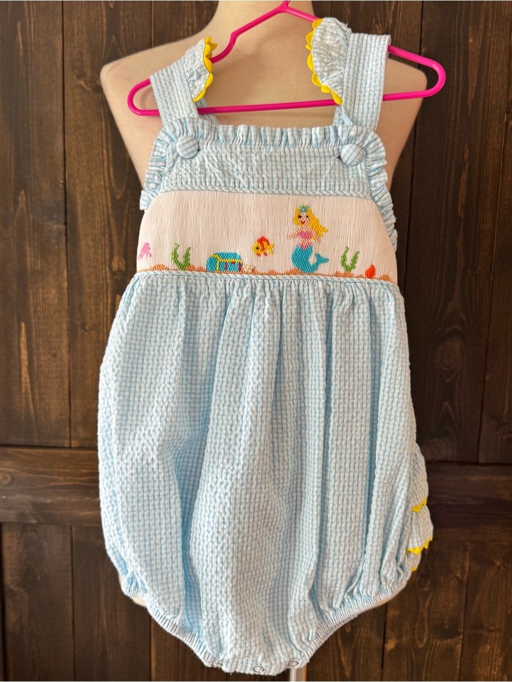 Girls Remember Nguyen Mermaid Seersucker Smocked Bubble Romper 18 Months